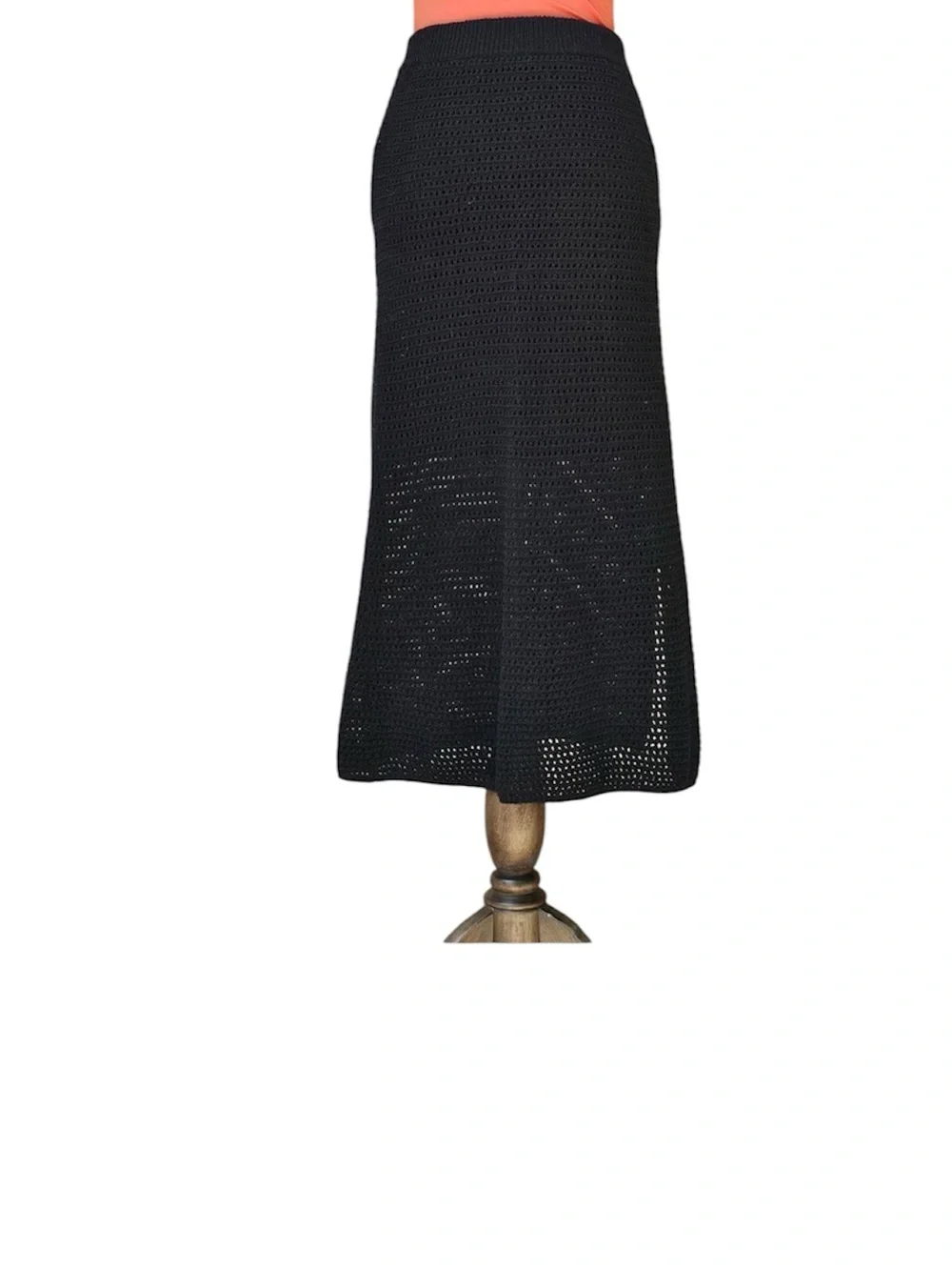 House of Harlow 1960 Black Knit & Crochet Bodycon Midi Skirt SZ XS